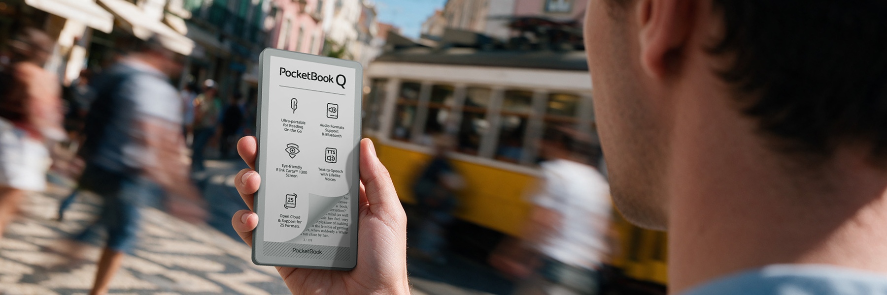 Čítačka e-kníh PocketBook Q veľkosti telefónu na IFA 2026: komfortný výrobok na digitálny detox, čítanie a počúvanie, ktorý máte vždy poruke