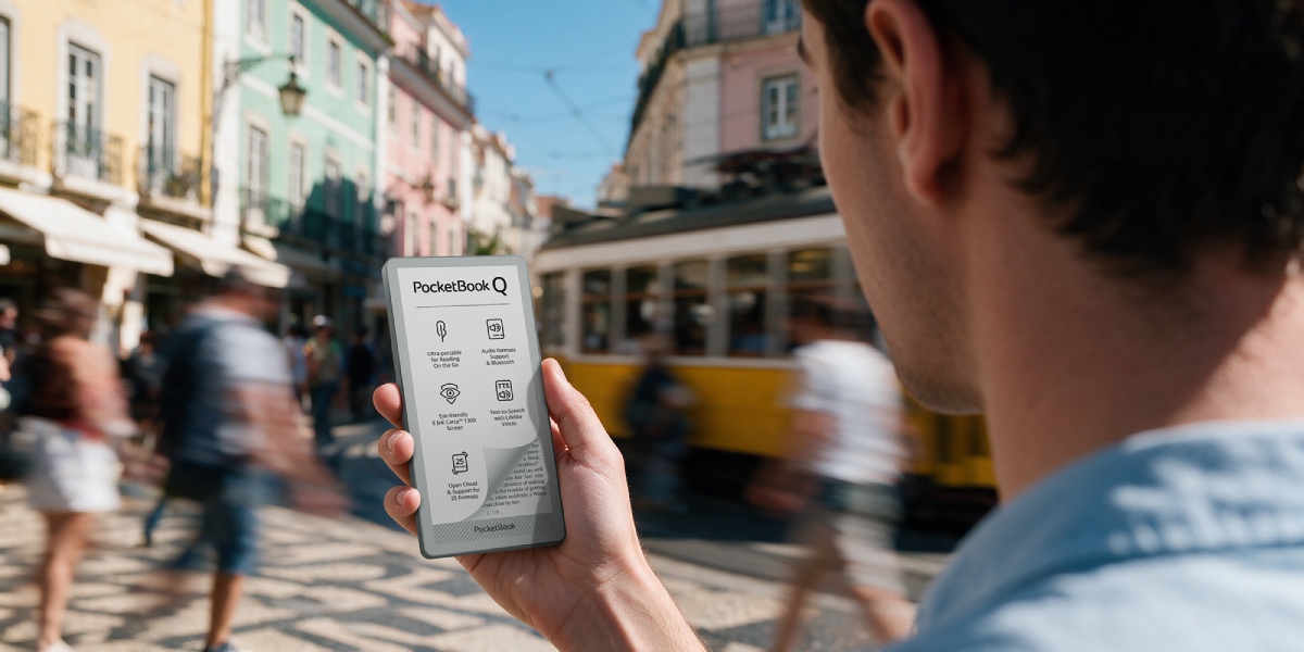 Čítačka e-kníh PocketBook Q veľkosti telefónu na IFA 2026: komfortný výrobok na digitálny detox, čítanie a počúvanie, ktorý máte vždy poruke